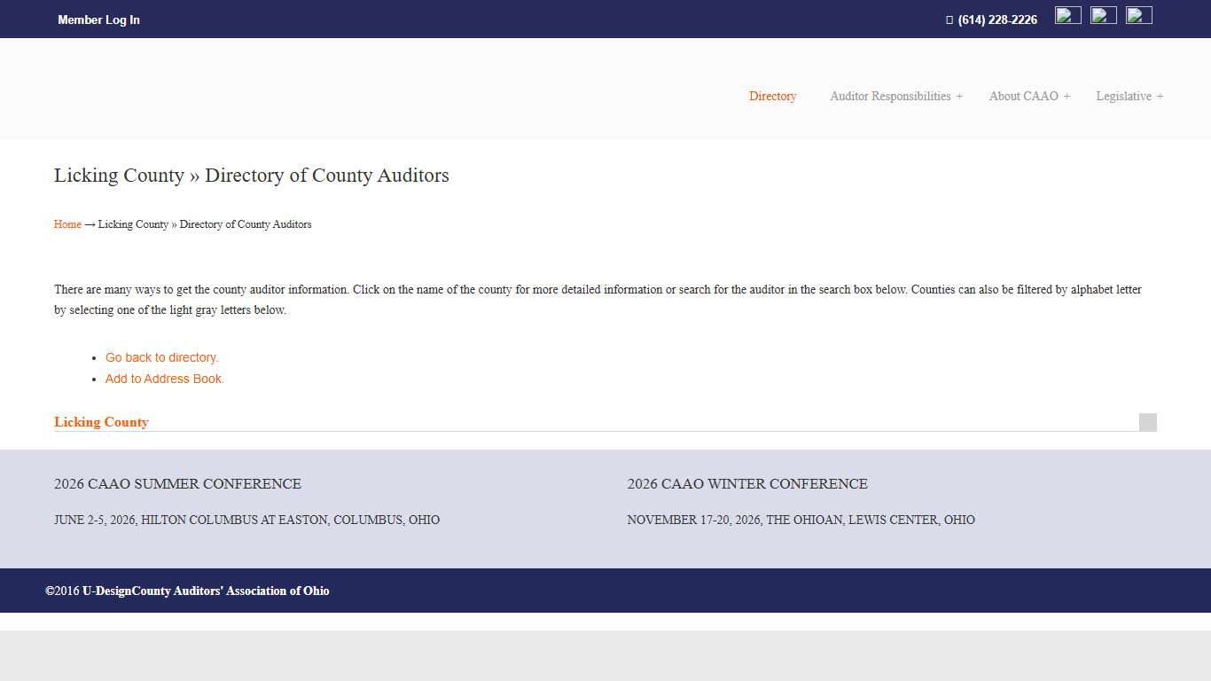 Licking County » Directory of County Auditors – CAAO